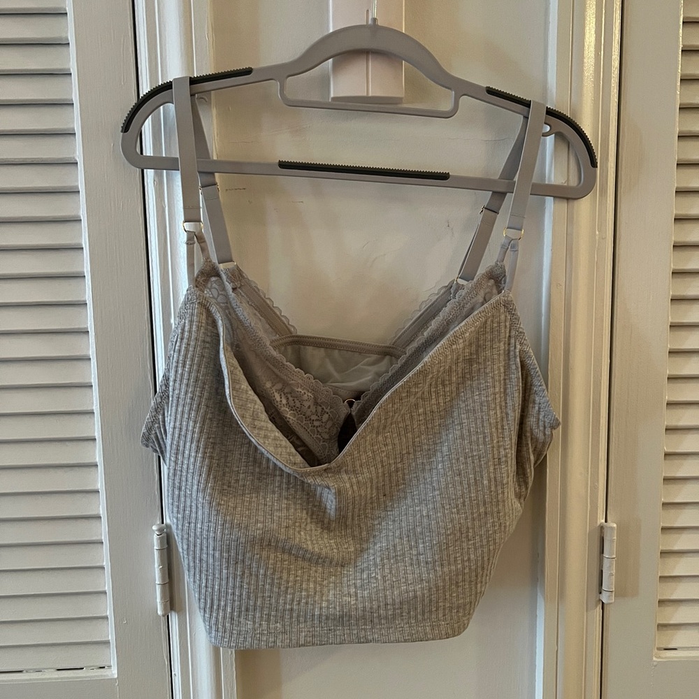 NWT Aerie Heather Grey Ribbed Lace Layered Bralette XXL
